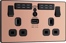 BG Electrical Double Switched Power Wall Plug Socket with Type A USB Charging Port and Wi-Fi Extender, Evolve, Polished Copper, 13A, PCDCP22UWRB