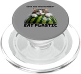 Save The Environment Eat Plastic Funny Microplastics Cat PopSockets PopGrip for MagSafe