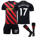 Manchester City F.C. Borta 22/23 Jersey De Bruyne No.17 Fotbollströja 3-delade kit för barn Vuxna - 24(130-140CM)