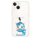 Coque Iphone 14 licorne bleu personnalisee