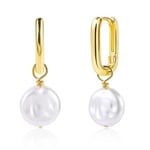 ASH'S CHOICE Boucles d'Oreilles Créoles Carrées Pour Femme Avec Pendentif Crêpe En Perles Rondes Boucles d'oreilles Hypoallergéniques Petites Boucles d'Oreilles Créoles Sur