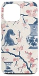 Coque pour iPhone 13 Pro Max Preppy Bocal en toile Chinoiserie Motif chiens et gingembre Rose et bleu