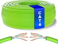 Vrac Câble Ethernet 50m, Bulk Reseau LAN Cable Ethernet Cat 6 Haut Debit pour Internet Rapide 1 Gbps 250 MHz, Cable Ethernet AWG24, Cat6 Câble en Vrac UTP CCA (50 Mètres, Vert).[G1461]