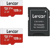 Carte Micro SD 128 Go Lot de 2 Cartes,Carte Mémoire Micro SD+ Adaptateur,Microsdxc Carte TF jusqu'à 100 Mo/s,A1,U3,C10,V30,Full HD et 4K UHD pour Caméra,Telephone,Switch