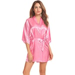 GROPC Women Satin Dressing Gown,Valentines Day Sexy Lingerie Silk Silky Solid Color Babydoll Kimono Bridal Bridesmaid Wedding Short Robe Dress Bathrobe Nightie Sleepwear,Coral Red,Xxl