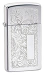 Zippo Windproof Lighter - Venetian - High Polish Chrome - Slim Case - Refillable, Lifetime Use - Adjustable Flame - Gift Box - Metal Construction - Made in USA
