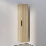 Armoire suspendue bois laqué, Colonne de salle de bain avec porte + poignée métal Noir mat, 35x165x35cm, TIM, Chêne blanchi