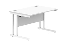 Office Hippo Essentials Rectangular Desks, Home Writing Computer Desk Office Desk For Work Place Or Home, Home Office Desk With Cable Port Management, White Frame, Arctic White, 120cm x 80cm