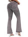 STARBILD Flared Jeans High Rise Bootcut pour Femme, Push Up Jegging Évasé Stretch Taille Haute, V Cross Waist - Gris S