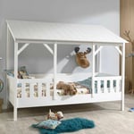 Pack - Lit Cabane Enfant, Sommier & Matelas 'Housebed iii' 90x200cm Blanc