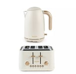 Salter Cream Pebble Kettle & 4-Slice Toaster Set, 1.7L, Fast Boil, Wide Slots