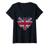 Womens British Union Jack Flag - UK - Fingerprint heart shape V-Neck T-Shirt