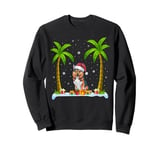 Norwegian Elkhound Dog Santa Hat Palm Tree Beach Xmas Pajama Sweatshirt