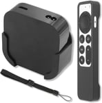 Support Tv Compatible Avec Apple Tv 4K 3Ème Génération 2022, Support Mural Avec Coque De Protection En Silicone Noir, Compatible Avec Télécommande Apple Tv Siri 3E Génération