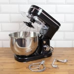 Quest 5L 1200W Stand Mixers / Metallic Black or Grey / 6 Speeds / Electric Kitchen Cake Mixer with Stainless Steel Bowl / Dough Hook, Whisk and Beater Included (5L, Black)