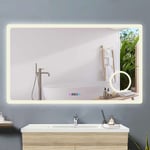 Acezanble miroir salle de bain 100x60cm + 3couleurs LED réglables + anti-buée + Miroir grossissant + Horloge numérique