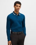 BOSS Green Plisy Mens Long Sleeve Contrast Collar Polo - Blue - Size Medium