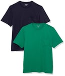 Amazon Essentials Men's T-Shirt Regular-Fit Short-Sleeve Crewneck Pocket, Pack of 2, Green/Navy, XS