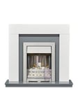 Adam Fires & Fireplaces Adam Dakota Fireplace In Pure White &Amp; Grey With Helios Electric Fire In Brushed Steel, 39 Inch