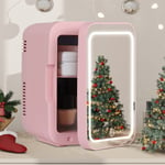 4L Mini Fridge with LED Mirror Portable Cooler Warmer Table Top Bedroom Makeup