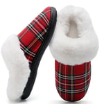 Hiver Pantoufles Femmes en Mousse Mémoire Confort Laine-Peluche Pantoufles Maison Intérieur Mignon Mules Chaussons Anti-Slip Chaud Souple House Chaussures pour Dames Rouge de Noël,36/37