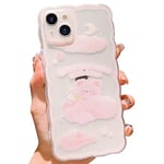 ECZOIL Compatible avec Coque iPhone 15 Plus Wave Aesthetic Mignon Dessin Motif Floral Nuages Lune Ours Cute Clear Femmes Filles Kawaii Slim Soft TPU Transparent Phone Case for iPhone 15 Plus-Rose