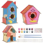 3 Pièces Maison D'oiseau Bricolage Kit, Nichoir Oiseaux Exterieur Vierge à Construire et Colorable, Activites Manuelles pour Enfants Set pour Les Activités Pédagogiques et Les Cadeaux