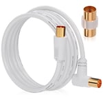 RELIAGINT TV Aerial Cable 1m – Pure Copper TV Coaxial Cable with Dual Shielding for Strong Signal – Straight or Right-Angle – Female-to-Female Adaptor Included – Fire-Resistant Aerial Connectors