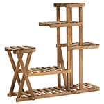 Outsunny Étagère à Fleurs en Bois Supports de Pots Porte Plante Bois 6 tablettes - dim. 98L x 28l x 95H cm - Bois de Sapin traité carbonisation pour Intérieur Jardin Terrasse Balcon