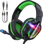 ¿2024 Nouveau¿FC-200 Casque de Jeu Pliable pour PS4/PS5/PC/Xbox/Nintendo Switch, Casque PS5 avec Micro ENC, Casque de Jeu 3,5 mm avec lumière RGB - RGB Noir Vert