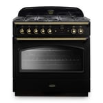 Rangemaster CLAS90FXDFFBL/B 90cm Classic FX 90 Dual Fuel Black Range Cooker With Brass Trim