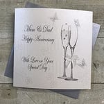 White Cotton Cards Carte d'anniversaire Inscription Happy with Love on Your Special Day for Mum and Dad avec flûtes à Champagne