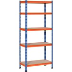 Rayonnage charges lourdes ou volumineuses - étagère garage - 5 tablettes réglables en hauteur - métal bleu orange mdf