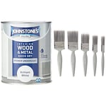 Johnstone's - Quick Dry Gloss Primer Undercoat - Brilliant White - 0.75 L & Harris 101011006 Essentials Walls & Ceilings Paint Brush 5 Pack, 1 x 0.5, 1 x 1, 1 x 1.5, 2 x 2