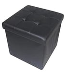 HomeHarmony Folding Storage Ottoman Seat, Stool, Toy Storage Box Faux Leather (Black Medium)