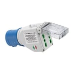 Adaptateur industriel fiche : 2P + T 16 A CEE Bleu – IP44. Prise : 2 x 2P + T 16 A By-pass – IP44.