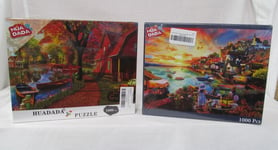 Puzzle Jigsaw 2 x HUADADA 1000 pcs "Autumn Village" & "Catcher by the Sea" NEW