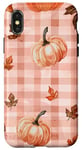 Coque pour iPhone X/XS Rose Vintage Carreaux Feuilles Automne Citrouille Épices Récolte