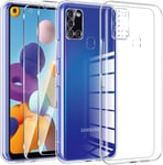 Couqe Pour Samsung Galaxy A21s Avec 2 Pièces Verre Trempé Protection Écran, Transparente Silicone Tpu Bumper Housse Pour Samsung A21s Anti-Choc, Anti-Scratch Hd Clair Étui Protection Case