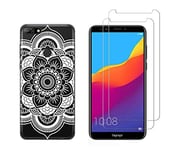 NOVAGO Compatible avec Huawei Y7 2018 -Coque Souple Solide Anti Choc avec Impression + 2 Films Protection écran Verre trempé résistant (Rosace Blanche)