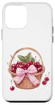 Coque pour iPhone 12 mini Noeud coquette rose sur un panier en osier avec cerises