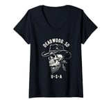 Womens Deadwood South Dakota USA Distressed Cowboy Skull Design V-Neck T-Shirt