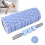 (Blue Four-piece Suit)Foam Massage Roller Set Back Roller Portable Foam Roller