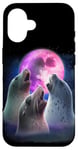 Coque pour iPhone 16 3 phoques hurlant à la lune drôle phoque lion de mer amoureux des animaux