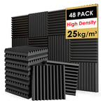 FONESO 48 Pack Acoustic Panels, 1" x 12" x 12" Sound Proof Foam Panels for Walls, Wedge Sound Absorbing Panels, Acoustic Foam Noise Canceling Panels Fire Resistant for Studio Recording, Home Office