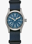 Hamilton H69439940 Unisex Khaki Field Mechanical Fabric Strap Watch, Blue