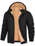 Xnova Sweat à Capuche Homme avec Zippée Hiver Sweat Polaire Zippé Chaud Épaisse Sherpa Manches Longues Survêtement Gilet Homme Hoodie, Noir, L