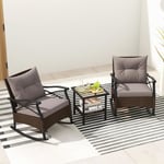 Costway Ensemble Meubles D'extérieur 3 Pcs, 2 Chaises À Bascule En Rotin Et Table Basse En Verre Trempé, Pour Jardin Balcon Terrasse