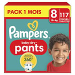 Pampers Baby-Dry Pants, Taille 8, 117 Couches-Culottes, 19kg+, Maintien 360° Contre Les Fuites Pour Un Ajustement Optimal Pour Éviter Les Bâillements Et Les Fuites, Pack 1 Mois