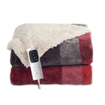 Velvety Electric Heated Throw Grey and Red Check – 135 x 180cm